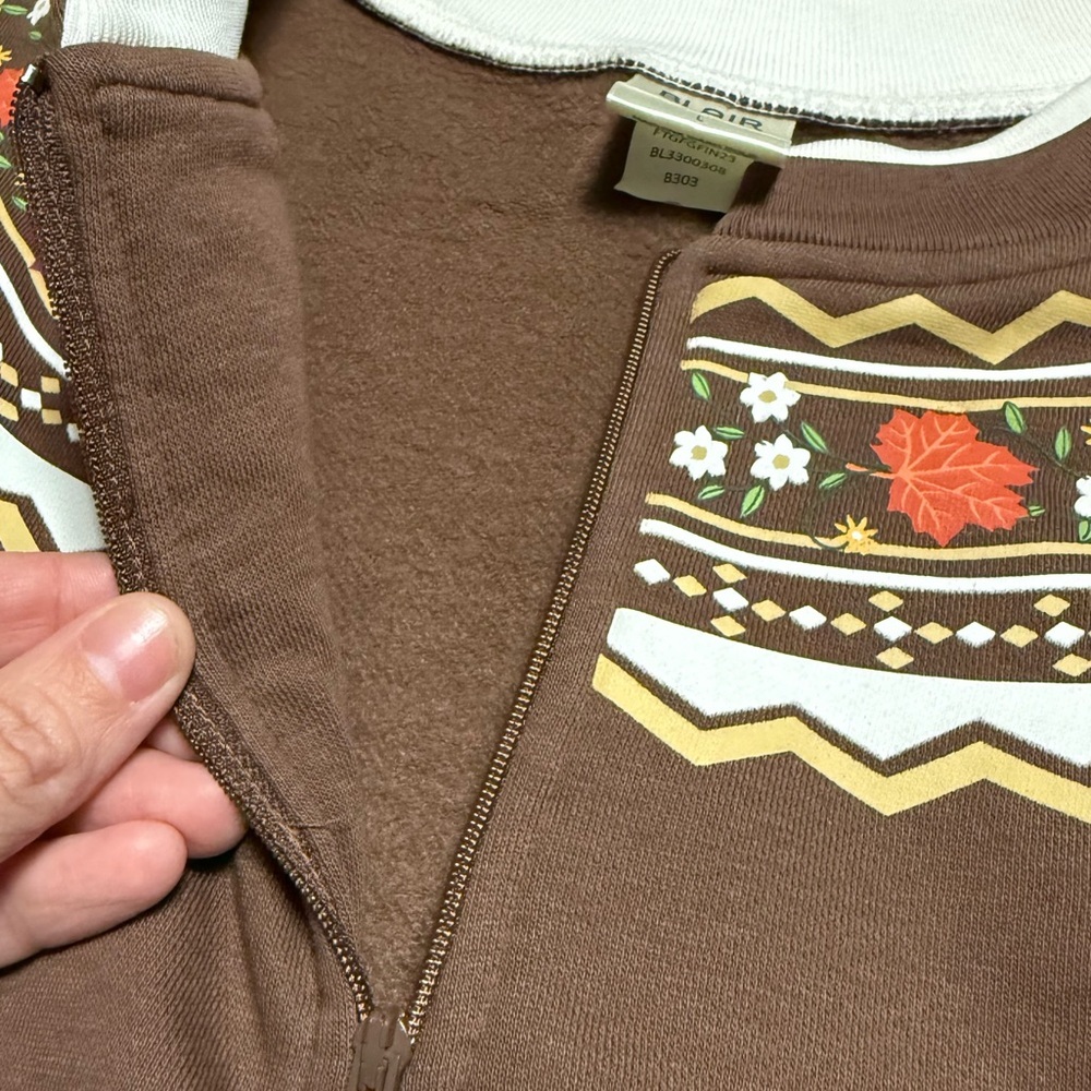 Blair Chocolate Brown 1/4 Zip Pullover Women’s Large Fall Thanksgiving Motif - Picture 5 of 6